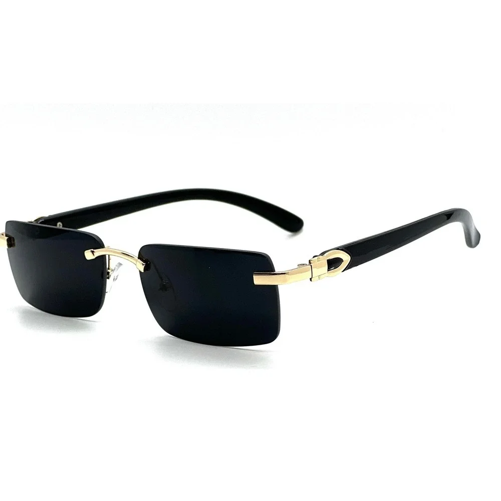 Rimless Gray‎ Tint Gold Frame Woodgrain Shades Men's Hip Hop Sunglasses Lentes